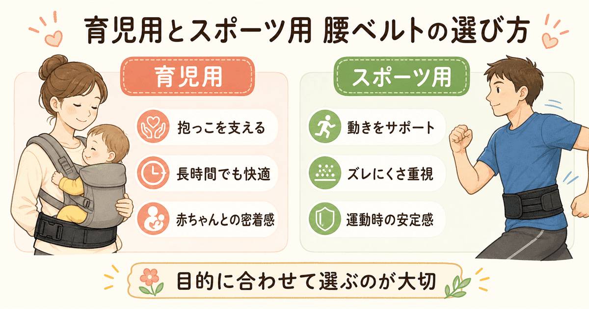 育児用とスポーツ用、腰ベルトの選び方はどう違うのかの図解