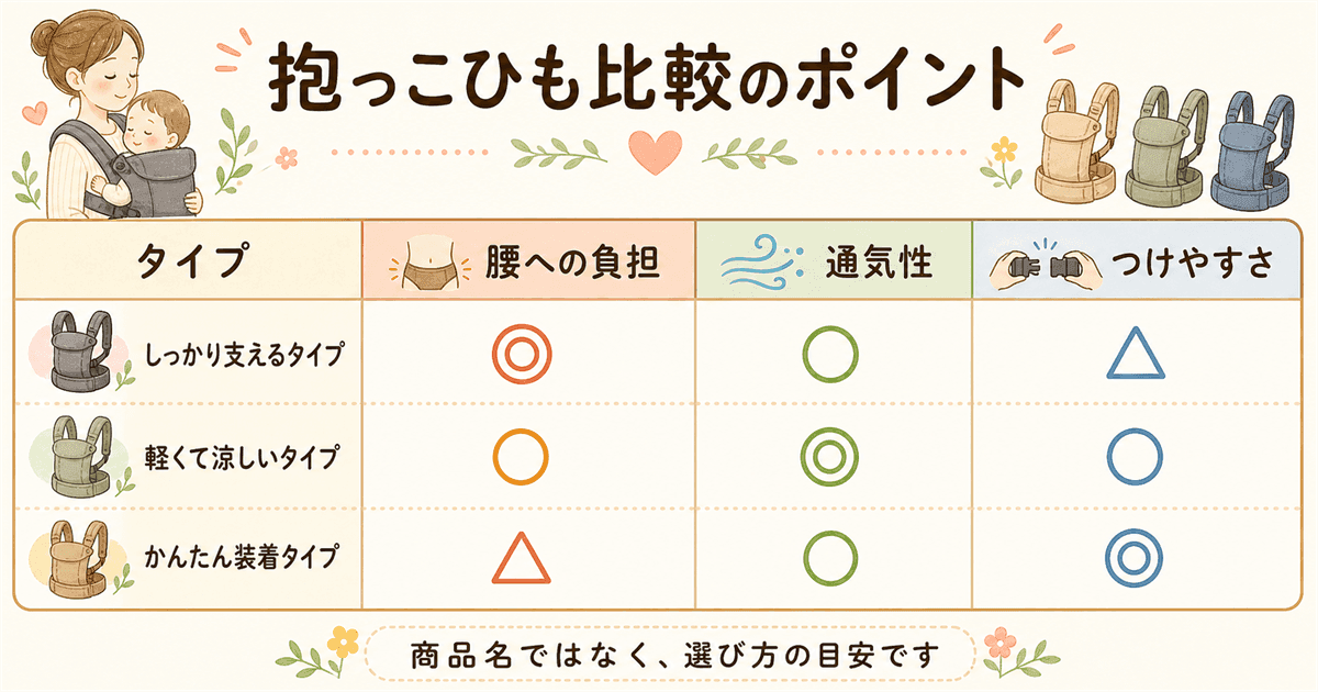 おすすめ抱っこひも比較5選の図解