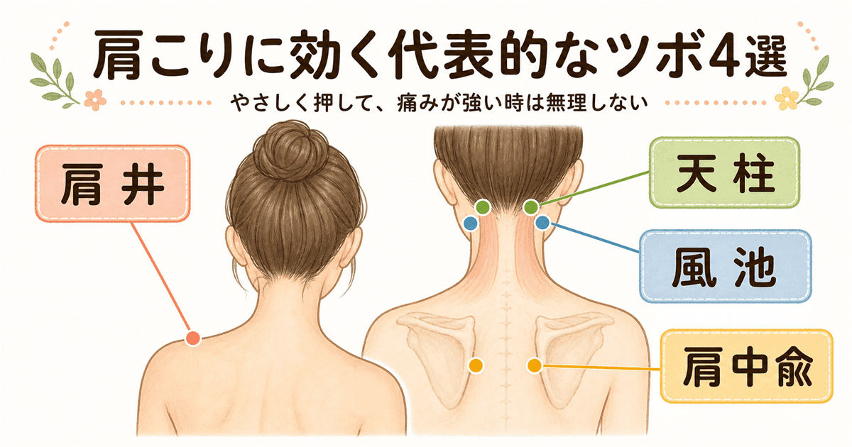 肩こりに効く代表的なツボ4選の図解