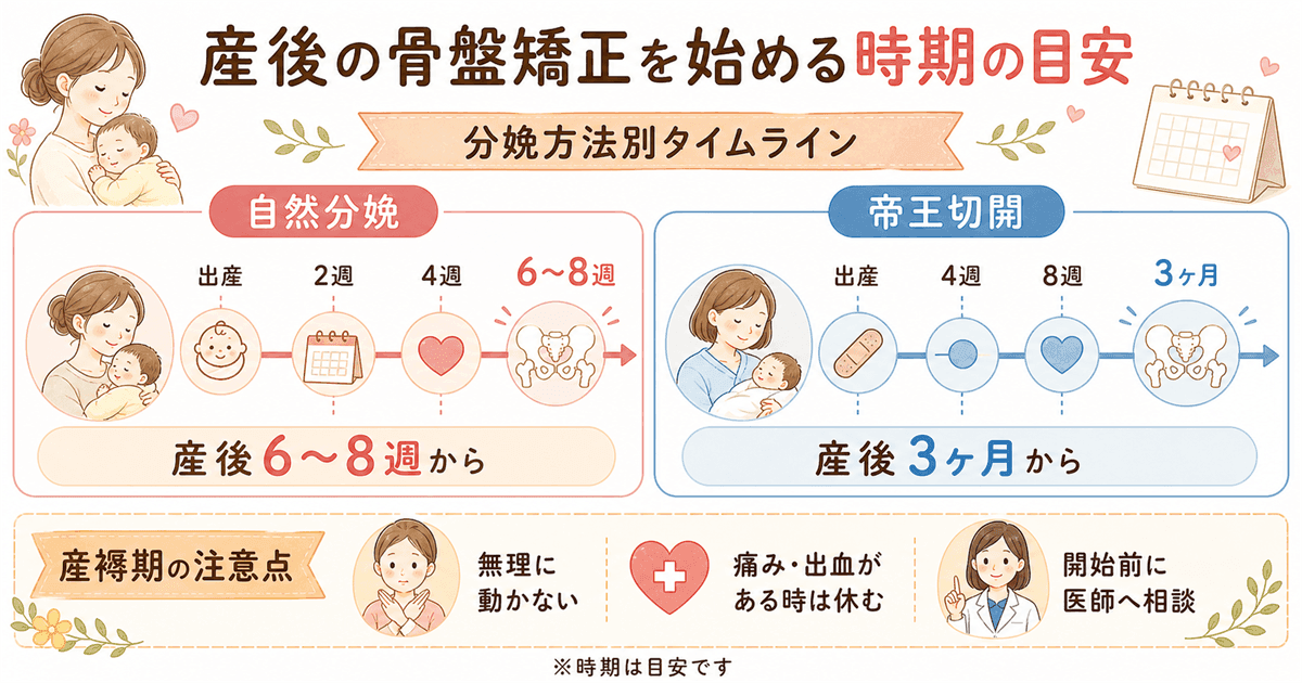 骨盤矯正を始めていい時期の目安：自然分娩・帝王切開別