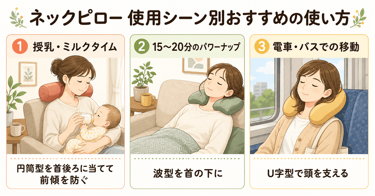 使用シーン別ネックピローの使い方:授乳・仮眠・移動中