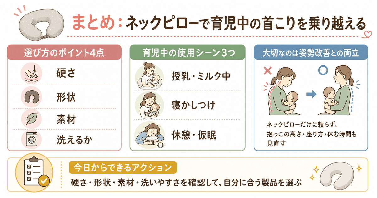 まとめ:ネックピロー選び方・使い方と育児中のセルフケア
