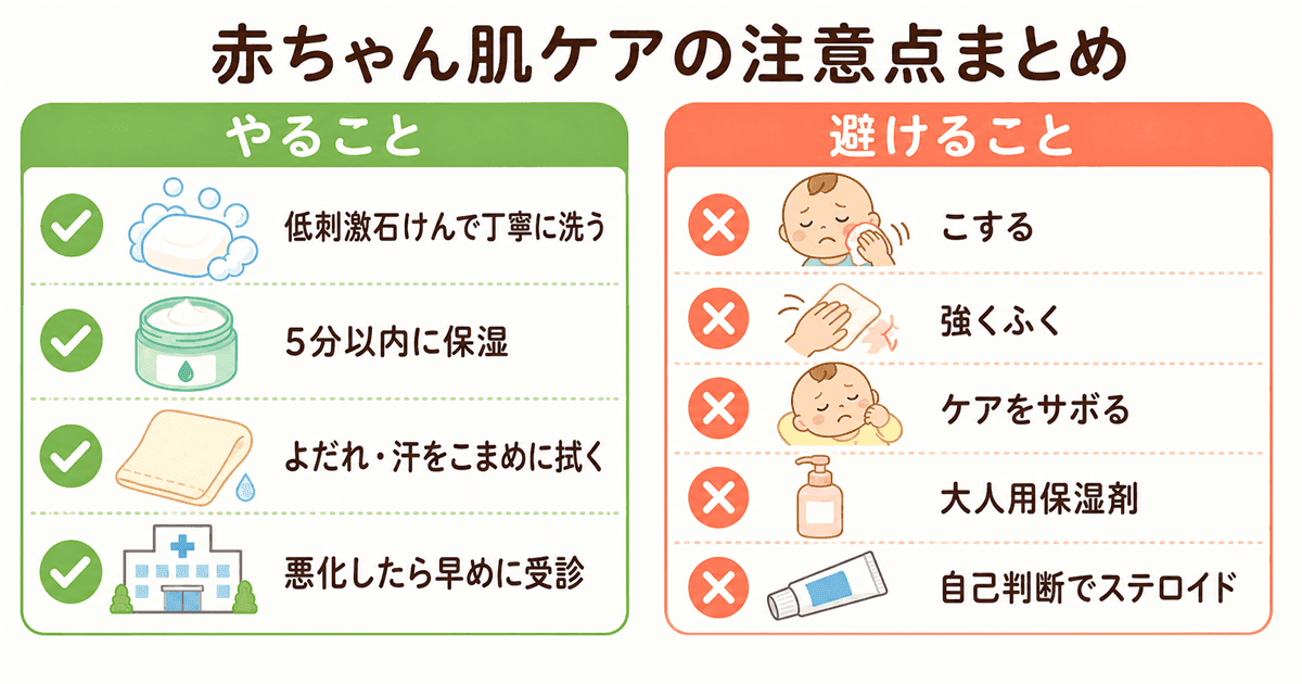 赤ちゃんの肌荒れ注意点まとめ：やることと避けること