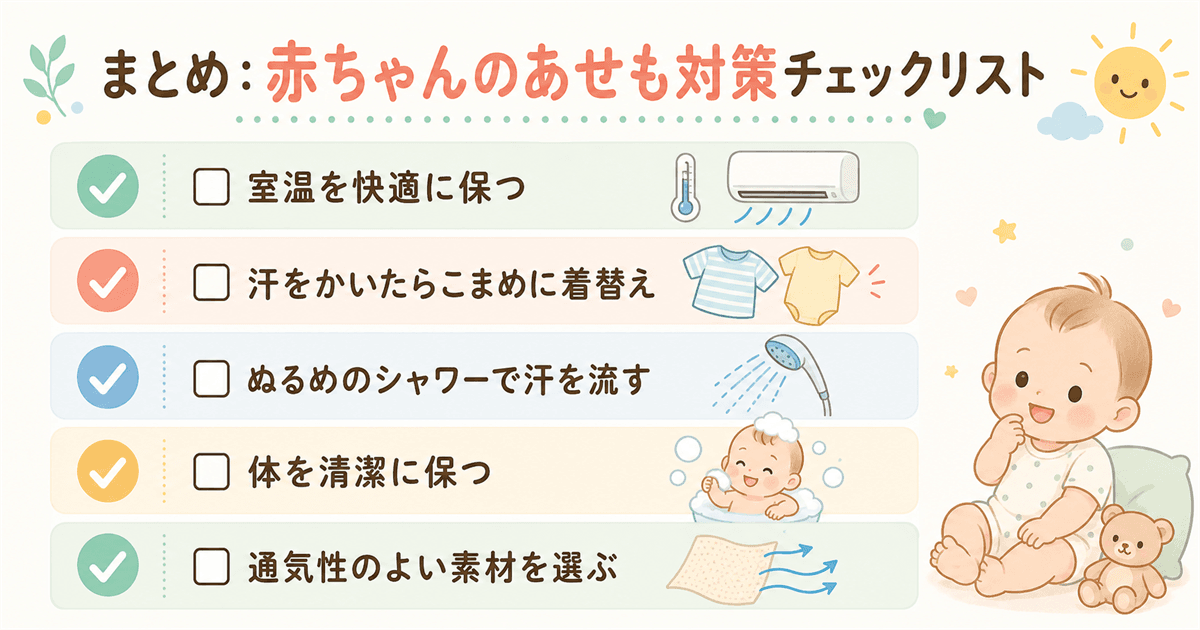 まとめ：赤ちゃんのあせも対策チェックリスト
