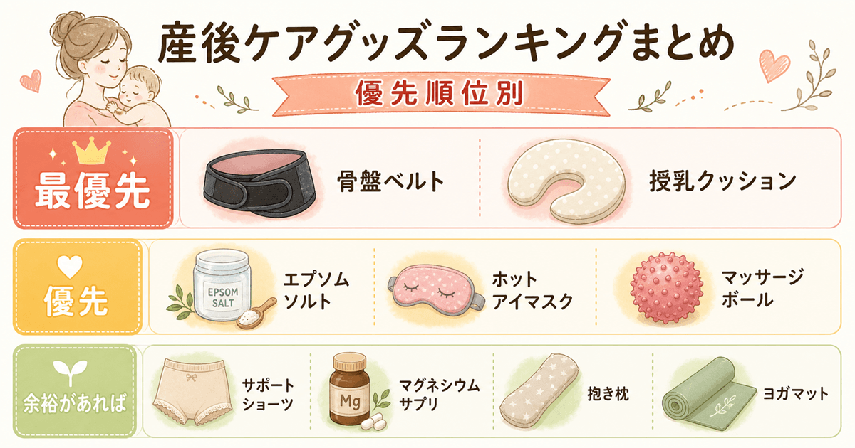 産後ケアグッズランキングまとめ優先順位別