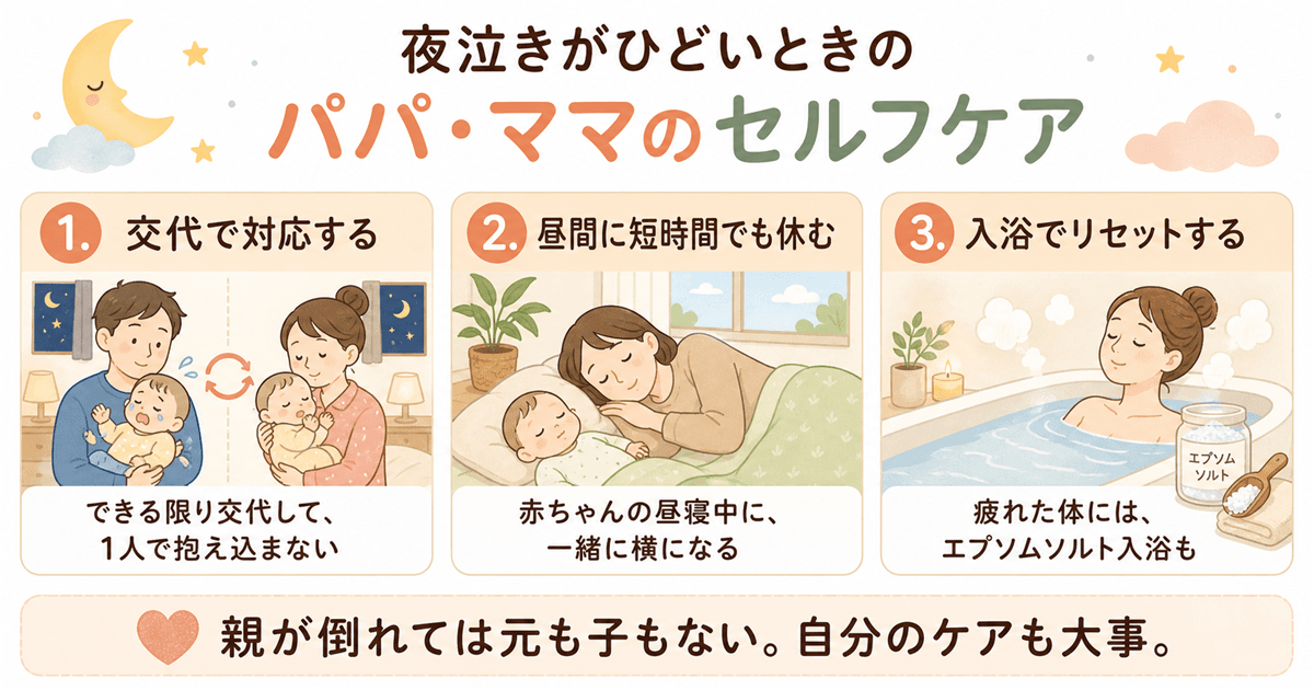 夜泣きがひどいときのパパ・ママのセルフケア