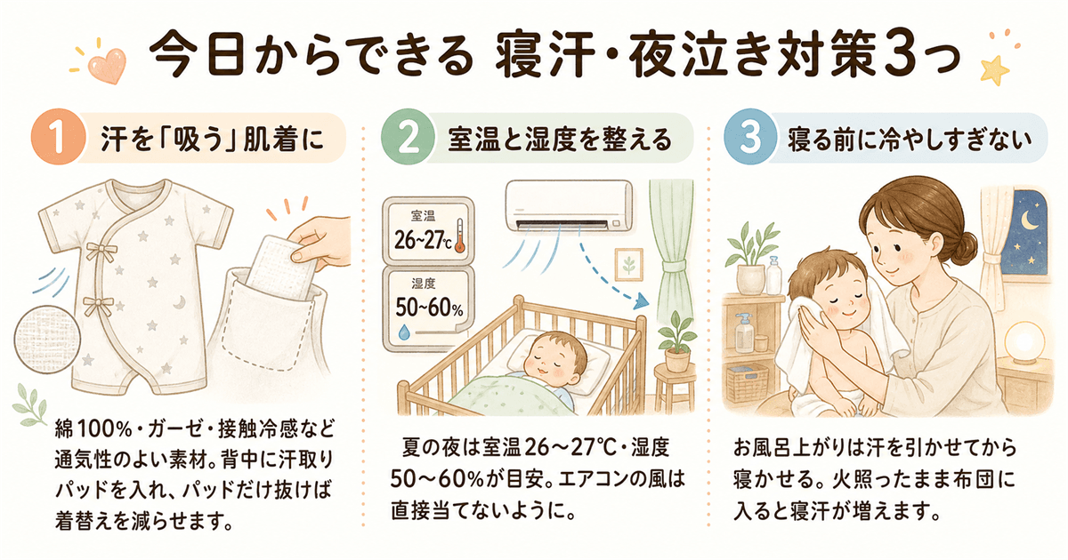 今日からできる寝汗・夜泣き対策3つ