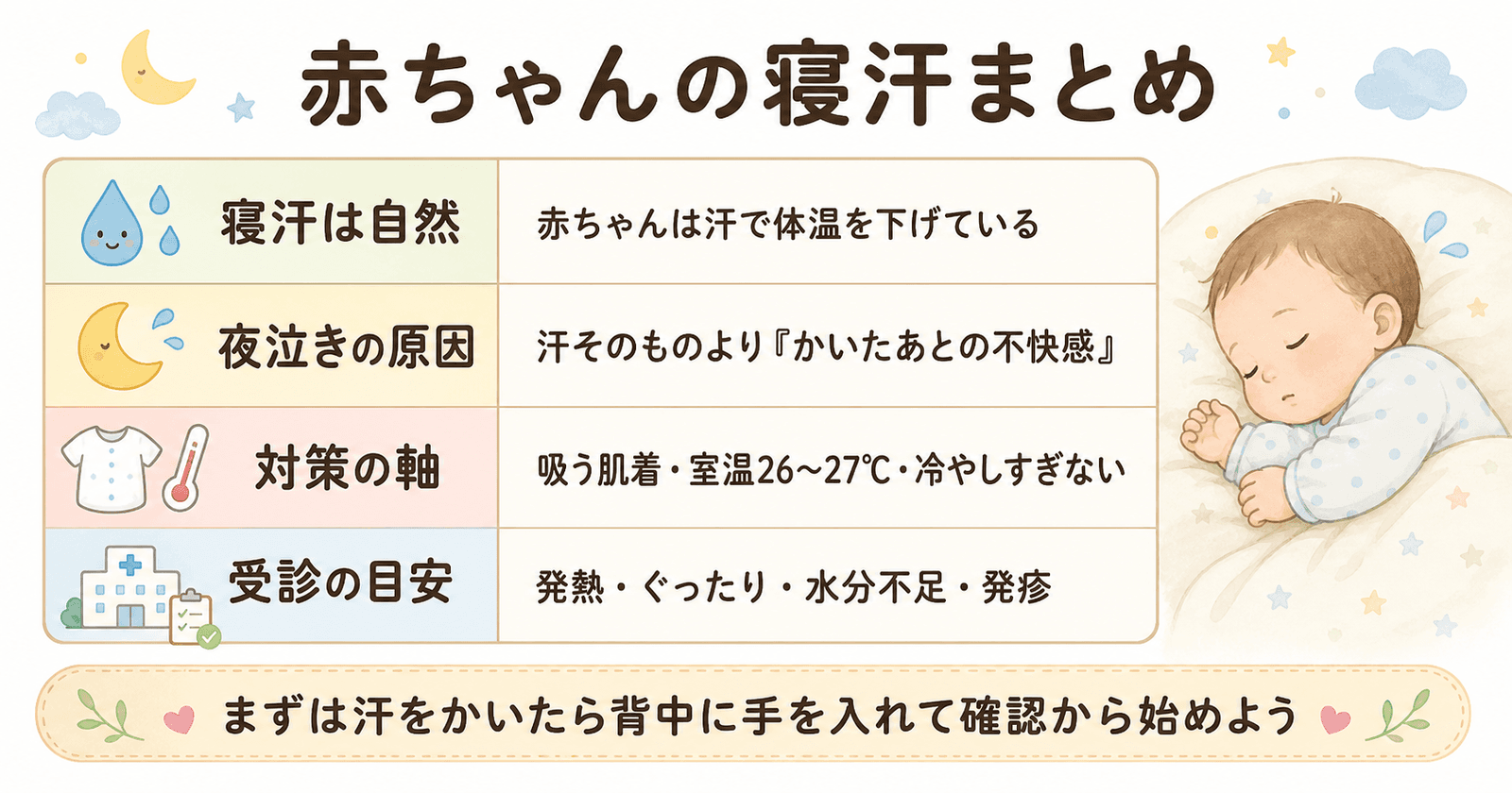 赤ちゃんの寝汗まとめ