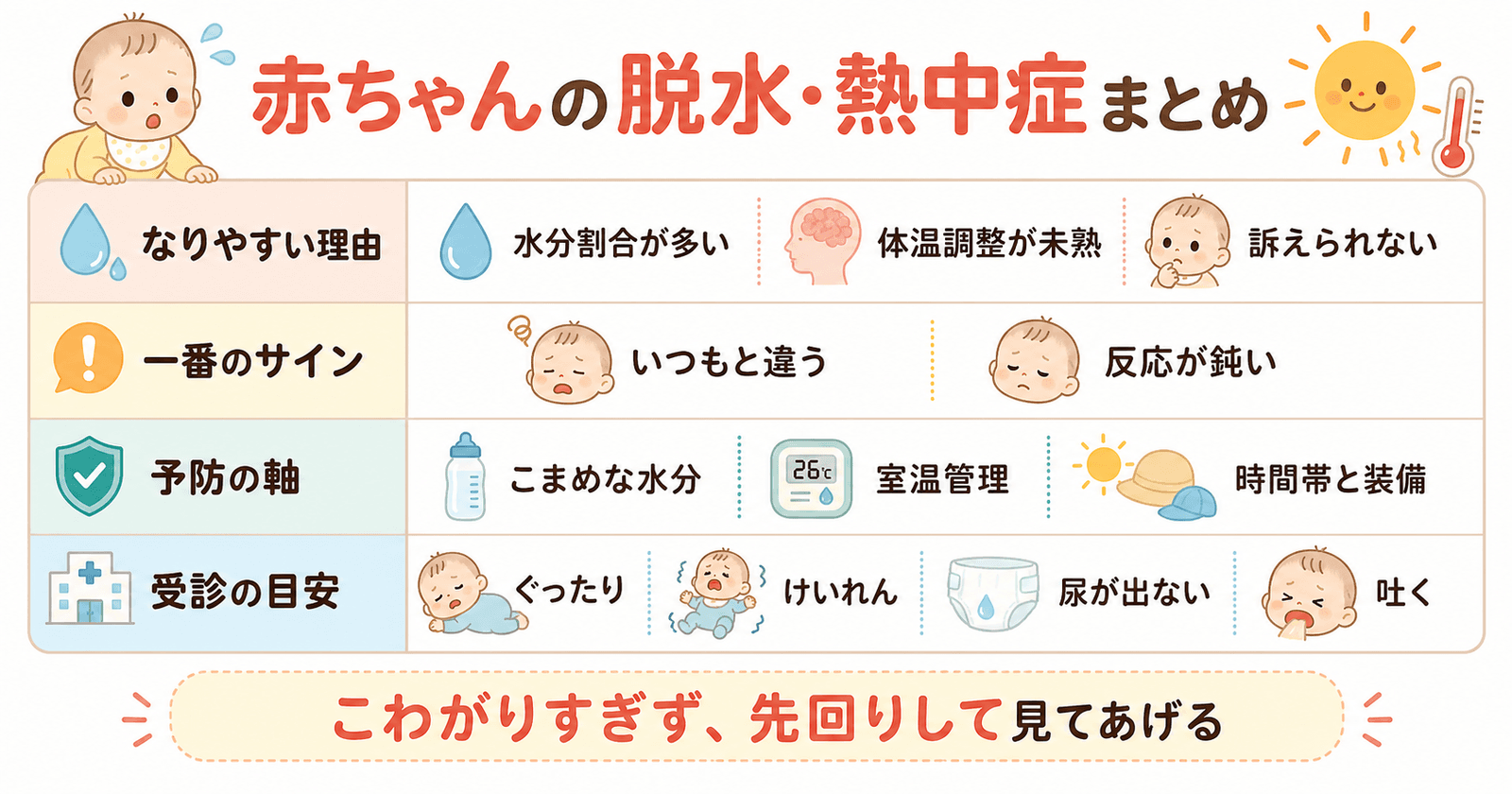 赤ちゃんの脱水・熱中症まとめ