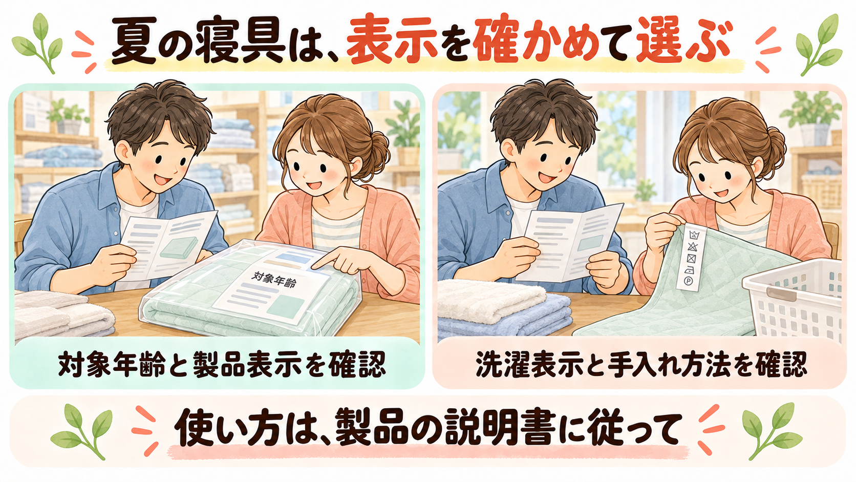 寝具の対象年齢・製品表示と洗濯表示を家族で確認する具体例