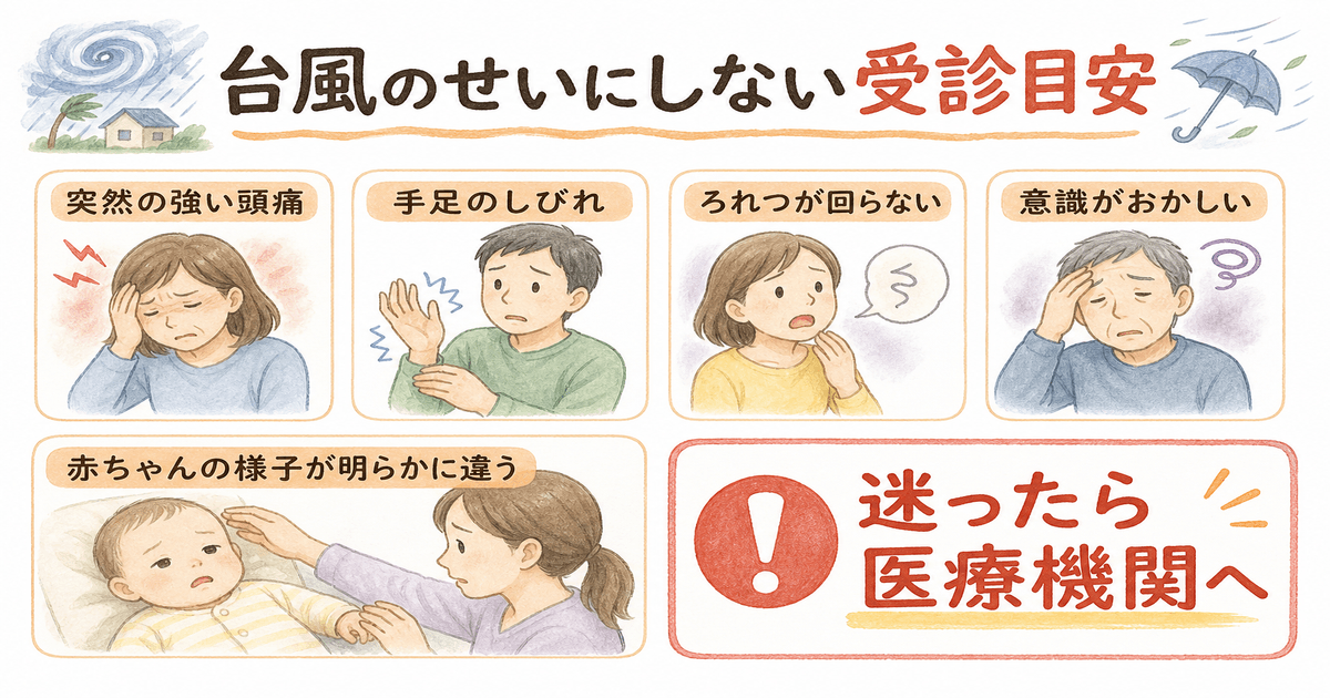 台風のせいにせず受診を考えたいサイン