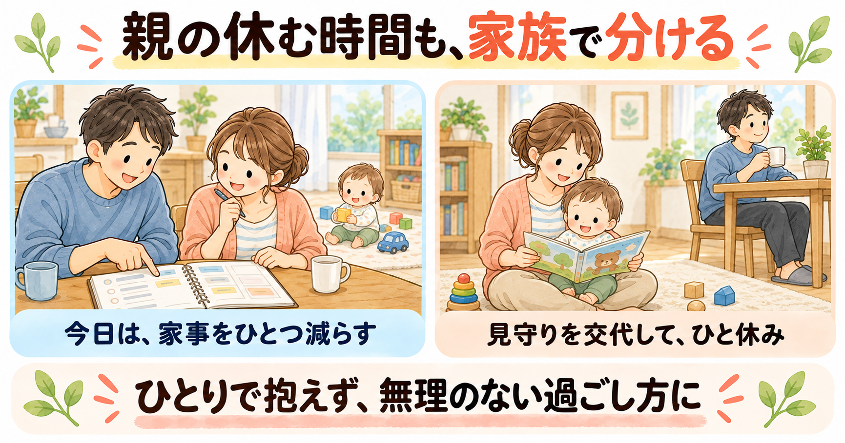 家事をひとつ減らし、赤ちゃんの見守りを交代して親も休む具体例