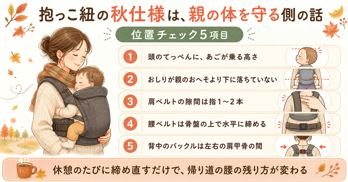 抱っこ紐の位置を確認する5項目の図解