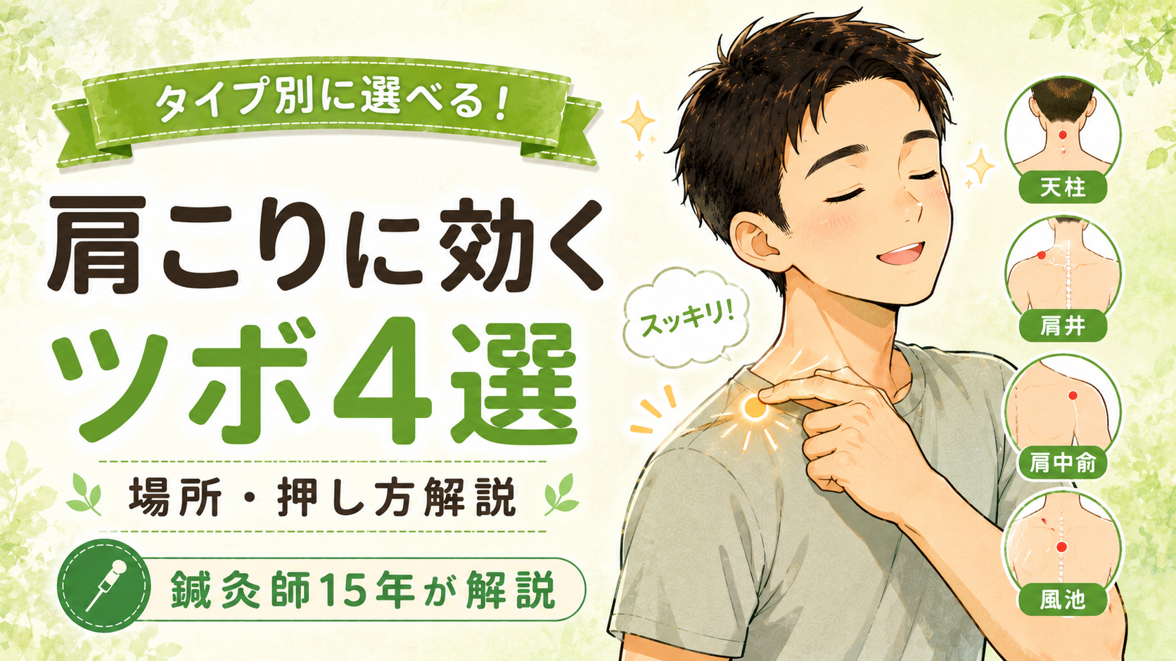 【タイプ別】肩こりに効くツボ4選と正しい押し方|鍼灸師15年が場所・力加減を解説